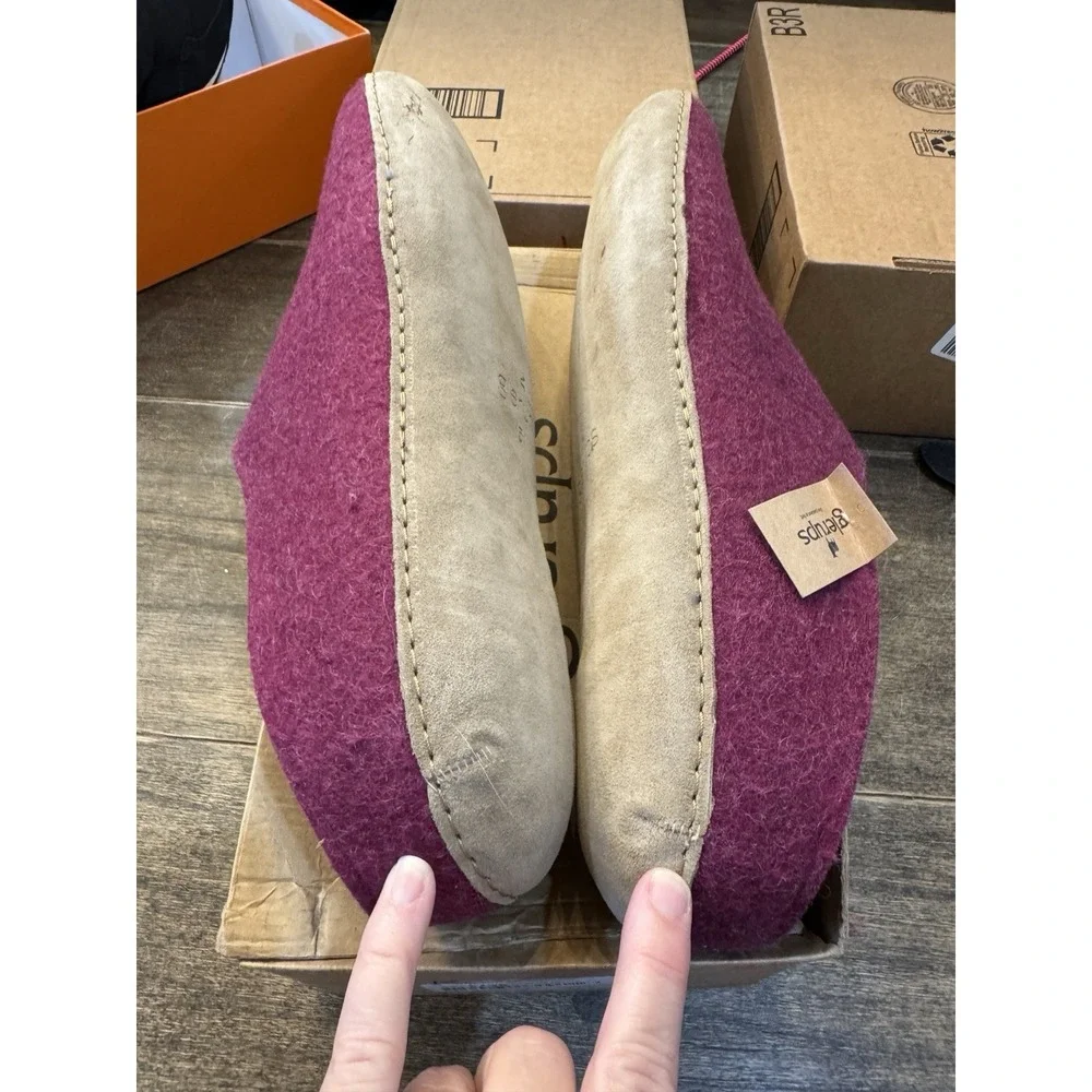 Glerups Slipper Size 51 US 17 Men Cranberry Wool Leather Sole Cozy Slip On Shoes